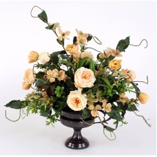 Distinctive Designs Champagne Mix of Silk Roses, Tulips and Dogwood with Foliage in Compote Urn DSD1796